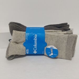 Columbia 4 Pair Every Day Crew Socks Men's Sz  6-12 NWT Tan Gray